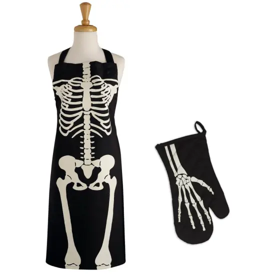 DII Skeleton Print Apron & Oven Mitt Kitchen Set {1}
