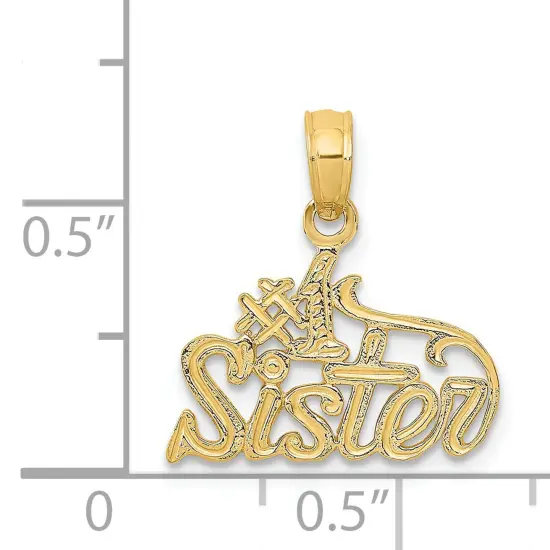 14K Yellow Gold #1 Sister Charm Sis Pendant Jewelry 16mm x 15mm {4}