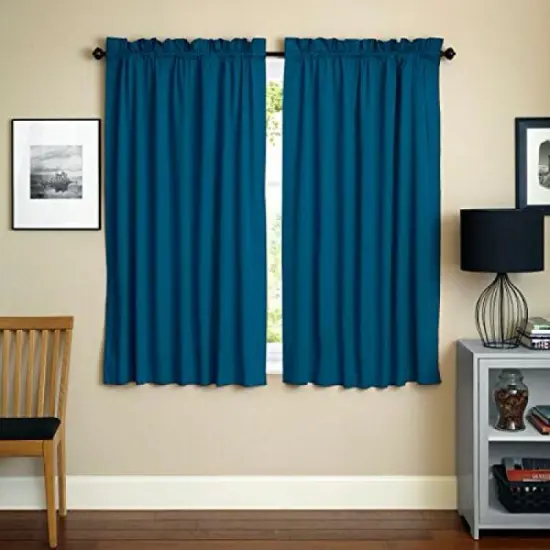 Blazing Needles 63-inch by 52-inch Twill Insulated Blackout Two-Tone Reversible Curtain Panels (Set of 2) - Indigo/Mojito Lime {1}