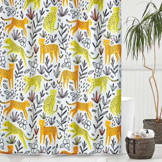 mDesign Fabric Shower Curtain, Machine Washable, Leopards Design {2}