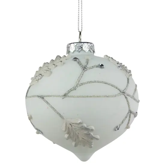 Northlight White and Silver Leaves Glass Ball Christmas Ornament - 3.5" {4}