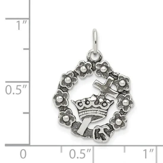 Sterling Silver Wreath Cross Charm Jewerly 18mm x 16mm {5}