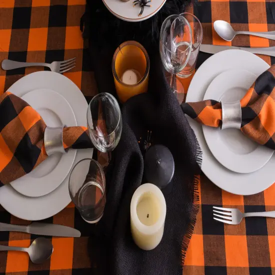 DII Orange Buffalo Check Tablecloth 70 Round {2}