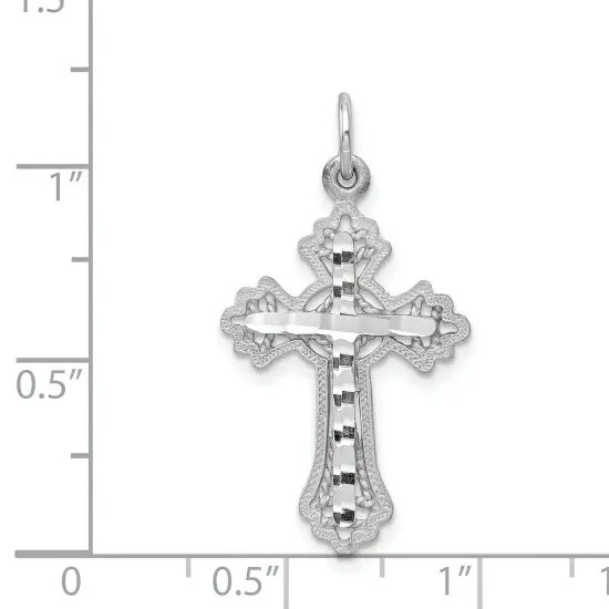 10K White Gold Cross Charm Religious Pendant Jewelry 30mm x 16mm {2}