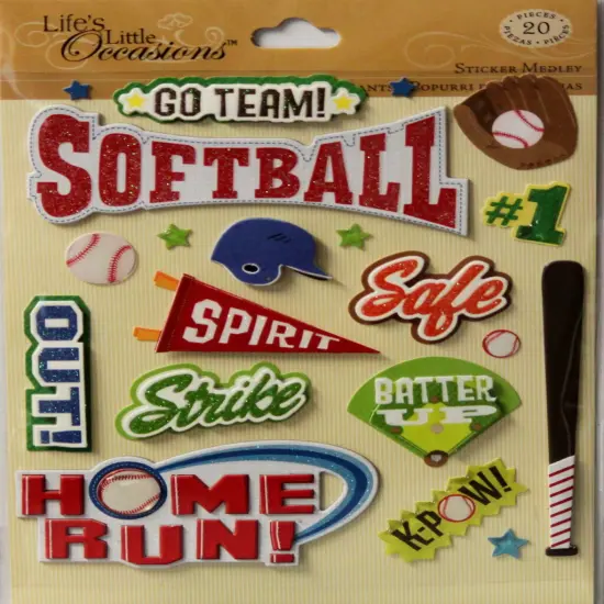 K & Company Life's Little Occasions Softball Dimensional Stickers Medley {1}