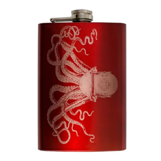 8oz RED Steampunk Octopus Flask {1}