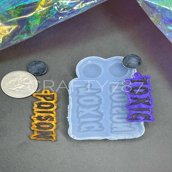Toxic Poison Dangle Word Earring Silicone Mold(C4) {2}