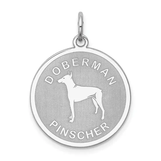 Sterling Silver Doberman Pinscher Disc Charm Pendant Jewerly 26mm x 19mm {1}