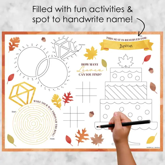 Big Dot of Happiness Fall Foliage Bride - Paper Autumn Leaves Bridal Shower and Wedding Party Coloring Sheets - Activity Placemats - Set of 16 {3}