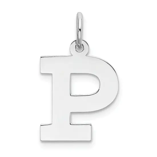 Sterling Silver Medium Block Initial Letter P Charm Jewerly 19mm x 12mm {1}
