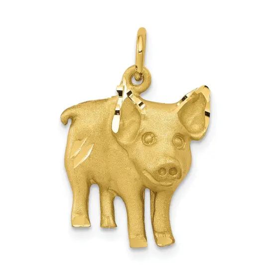 10K Yellow Gold Satin Pig Charm Jewelry FindingKing 20 X 16mm {1}