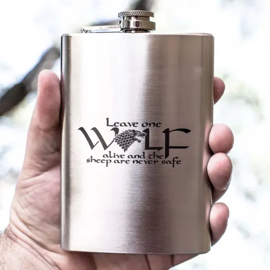 8oz Leave One Wolf Alive Stainless Steel Flask {3}