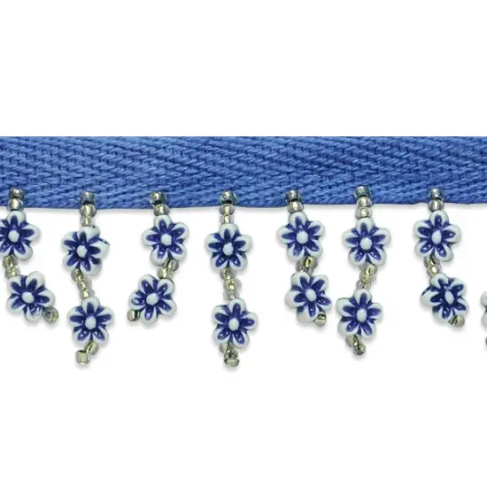 5 Yards of Daisy Beaded Fringe Trim - 1 1/4 inch wide Black Blue {1}
