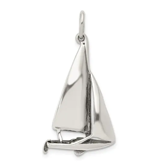 Sterling Silver Antiqued Sailboat Charm Pendant Jewelry 33mm x 21mm {1}