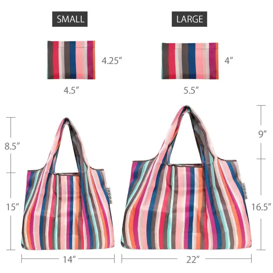 Wrapables Large & Small Foldable Tote Nylon Reusable Grocery Bags, Set of 2 Toucan & Cacti {7}