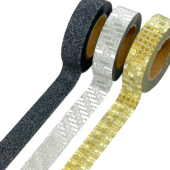 Wrapables Glitter and Shine Washi Tapes Decorative Masking Tapes (Set of 3) Onyx Glitz {1}