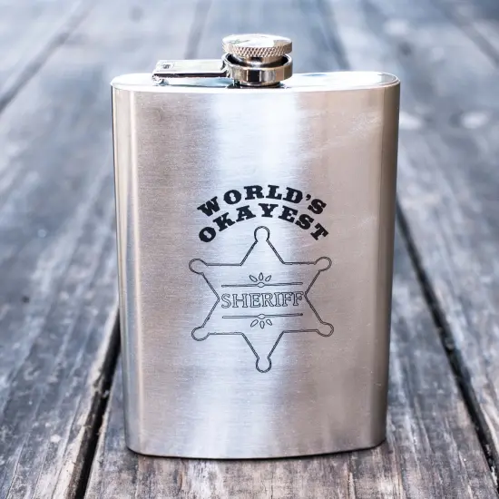 8oz World's Okayest Sheriff Stainless Steel Flask {2}