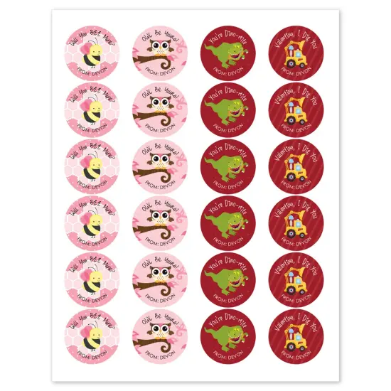 Big Dot of Happiness Valentine's Day - Assorted Valentine's Day Party Circle Sticker Pack - 24 Count {3}