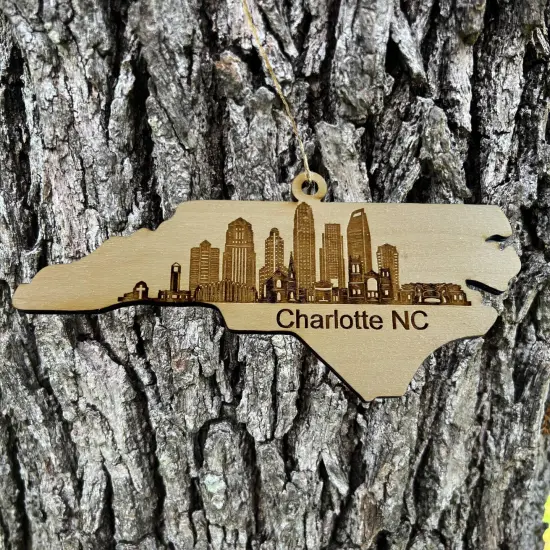 Ornament - Charlotte NC Skyline - Raw Wood Ornament {3}