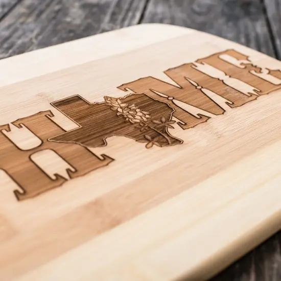 Texas Home with Bluebonnets - Cutting Board 14''x9.5''x.5'' Bamboo {4}