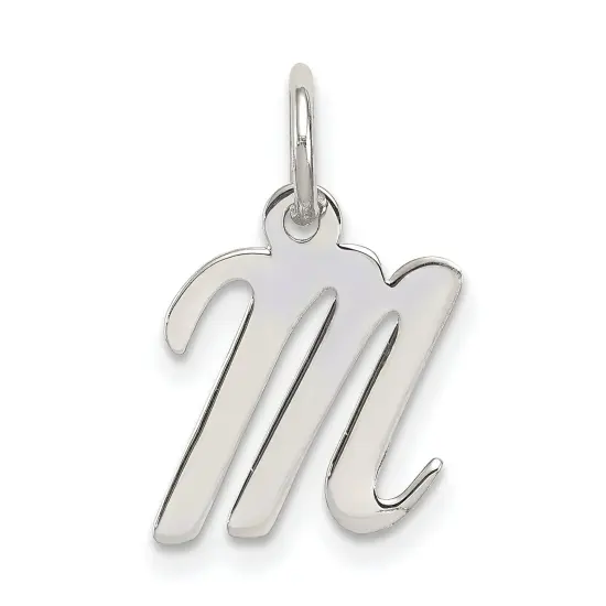 Sterling Silver Small Script Initial Letter M Charm Jewerly 16mm x 8mm {1}