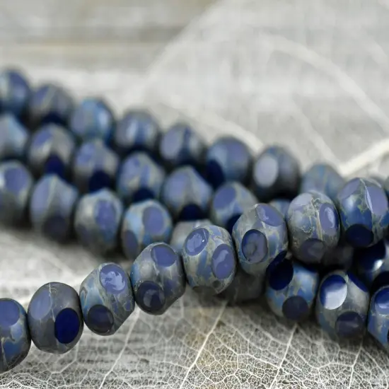 *18* 8mm Navy Blue Travertine Window Cut Round Beads {6}