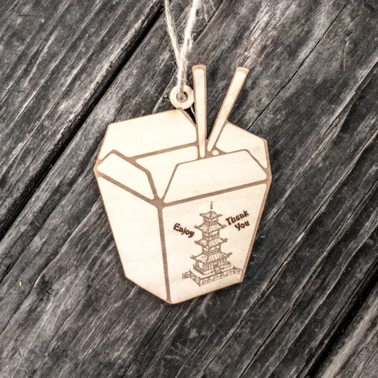 Ornament - Chinese Take-Out - Raw Wood 3x4in {3}