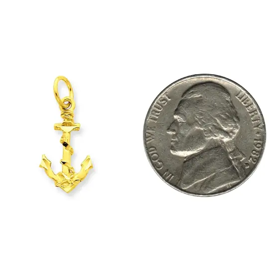 14K Yellow Gold Anchor Rope Charm Sailing Pendant Jewerly 22mm x 10mm {2}