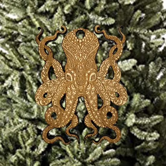 Ornament - Octopus - Raw Wood {2}