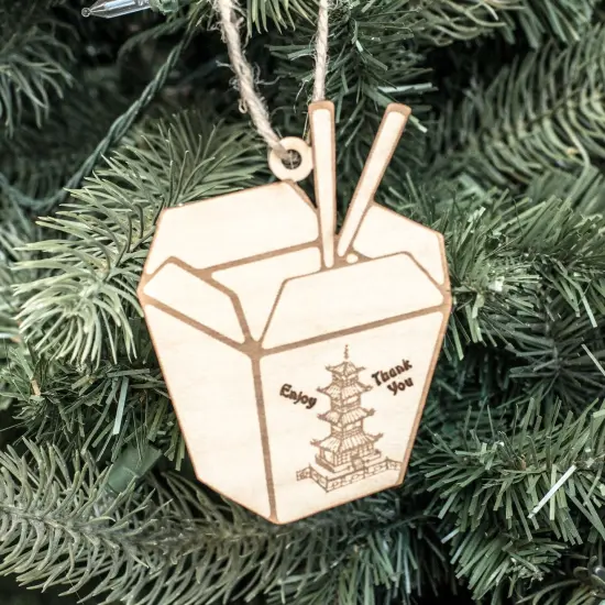 Ornament - Chinese Take-Out - Raw Wood 3x4in {1}