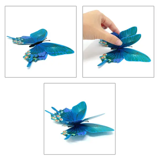 Wrapables 3D Double Wings Butterfly Decorative Wall Decor Stickers, Decals for Bedroom (24 pcs) Blue {3}