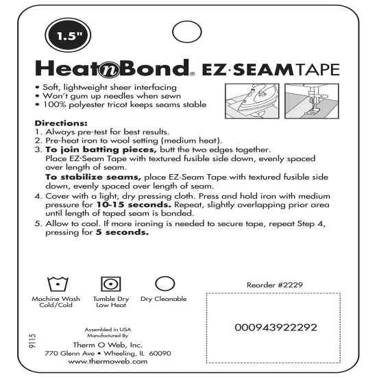 HeatnBond EZ Seam Iron-On Fusible Batting & Seam Tape-1.5"X15yd {2}