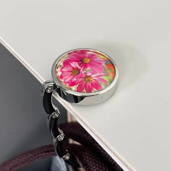 Wrapables Scenic Purse Hook Hanger, Foldable Handbag Table Hanger, Pink Daisies {4}