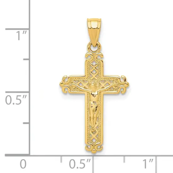 10K Gold Crucifix Pendant Charm Jewelry 25mm x 13mm {3}