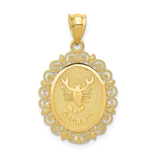 14K Satin Gold Scorpio Zodiac Oval Charm Pendant {1}