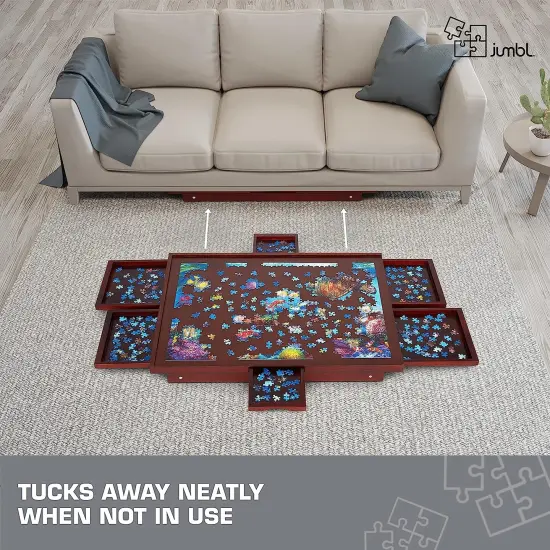 Jumbl 1500-Piece Puzzle Table w/Mat, 27" x 35" Jigsaw Puzzle Board w/Legs 6 Removable Drawers Brown {6}