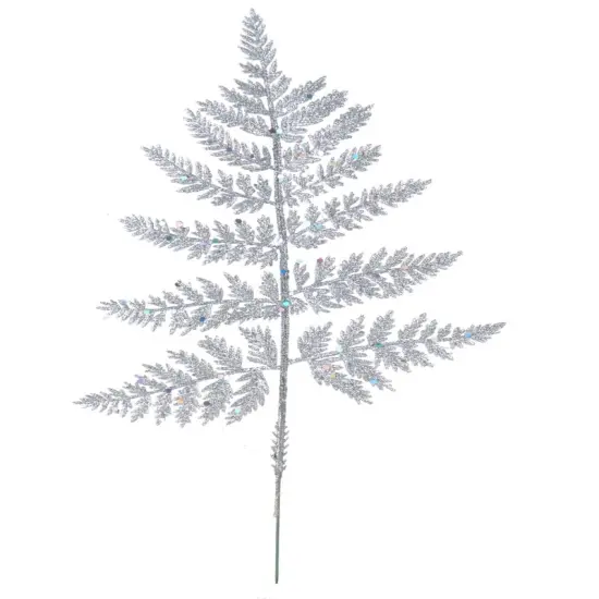 14" Silver GLITTER LEATHER FERN-12 Pieces {1}