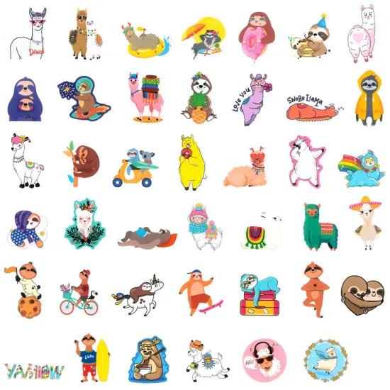 Wrapables Waterproof Vinyl Stickers for Water Bottles, Laptop, Phones, Skateboards, Decals for Teens, 80pcs Sloths & Llamas {3}