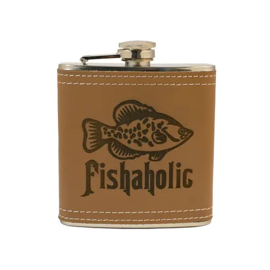 6oz Fishaholic Leather Flask {1}