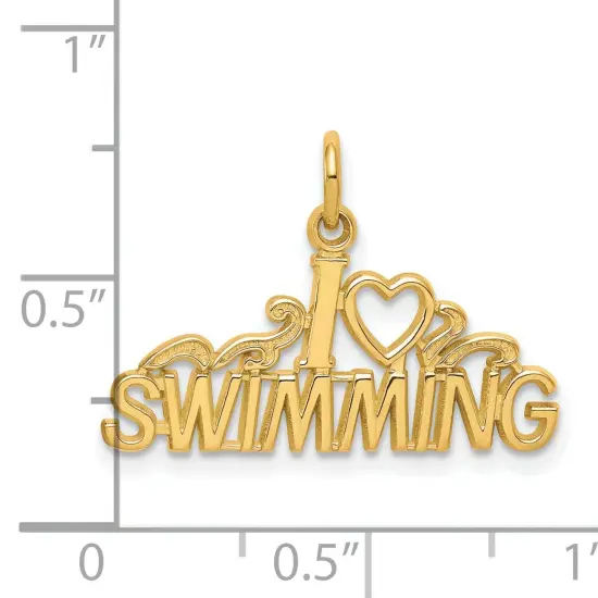 10K Gold I Love Swimming Charm Heart Swimmer Pendant Jewerly 18mm x 23mm {4}