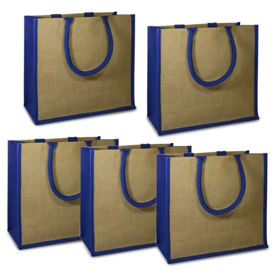 Pack of 5 Dakota Two Tone Gusset Jute Tote Bag Crafting Essential Green {2}