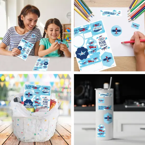 Big Dot of Happiness Taking Flight - Airplane - Vintage Plane Baby Shower or Birthday Party Favor Sticker Set - 12 Sheets - 120 Stickers {6}