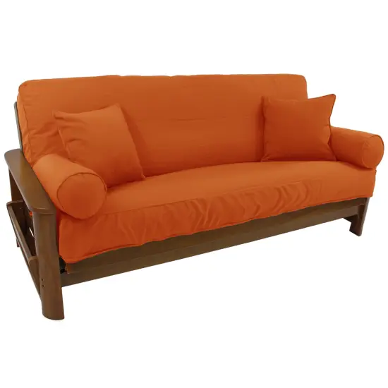 Solid Twill 8 to 9-inch Full Futon Cover Set with Four Throw Pillows (Set of 5) - Tangerine Dream {1}