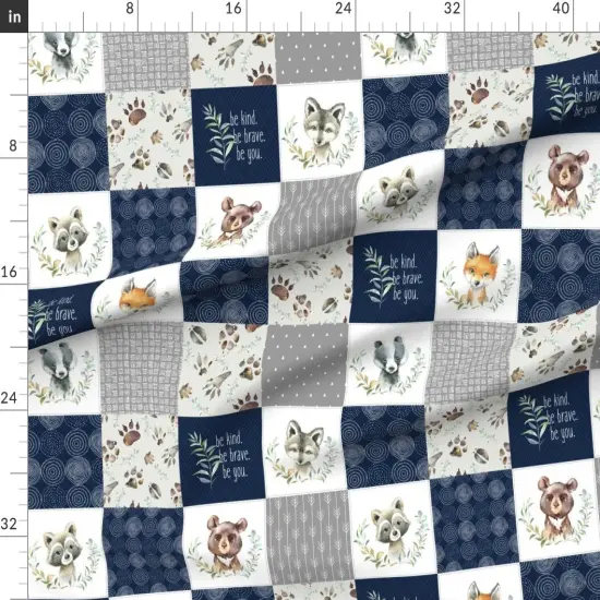 Various Fabrics by the Yard or Fat Quarter Woodland Quilt Patchwork Baby Boys Woodland Nursery Navy Blue Gray Forest Bear Badger Custom Printed Fabric by Spoonflower {1}