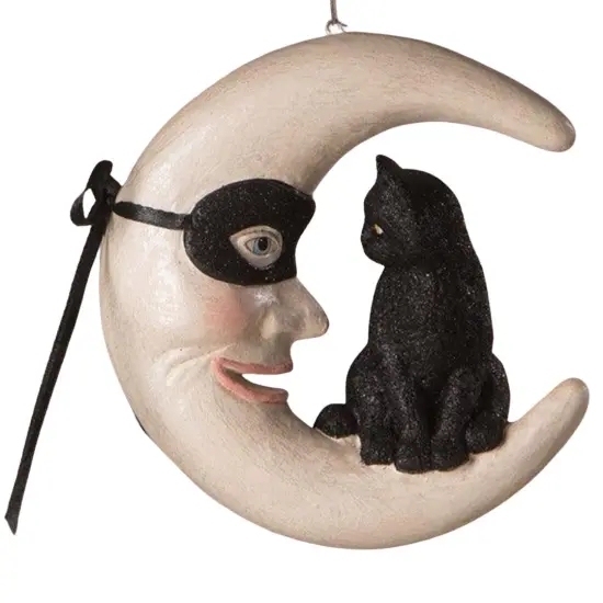 Hallow&rsquo;s Eve Cat on Moon Ornament 4.5" {1}