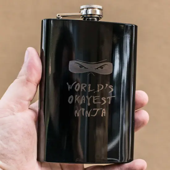 8oz BLACK World's Okayest Ninja Flask {3}