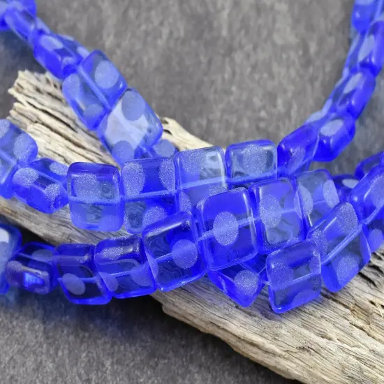 *19* 10mm Sandblasted Sapphire Flat Square Beads {2}