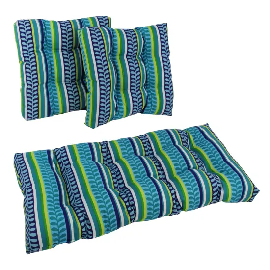 Square Spun Polyester Outdoor Tufted Settee Cushions (Set of 3) - Pike Azure {1}