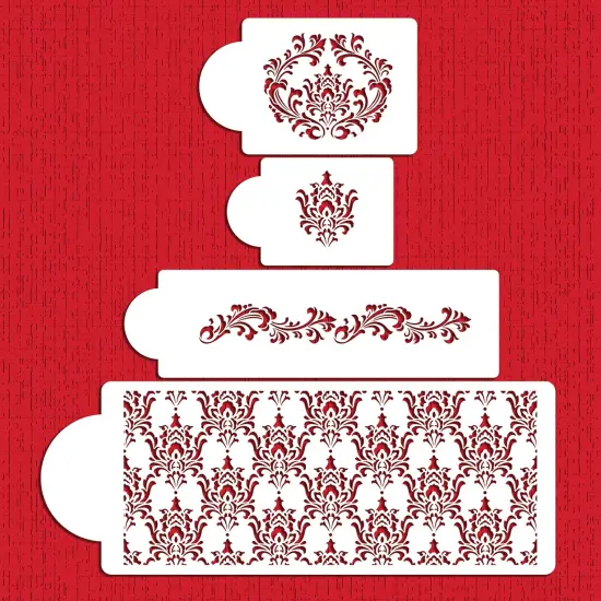 Filigree Damask Cake Stencil Set | C550 by Designer Stencils | Cake Decorating Tools | Baking Stencils for Royal Icing, Airbrush, Dusting Powder | Reusable Plastic Food Grade Stencil for Cakes | Easy to Use & Clean Cake Stencil {1}
