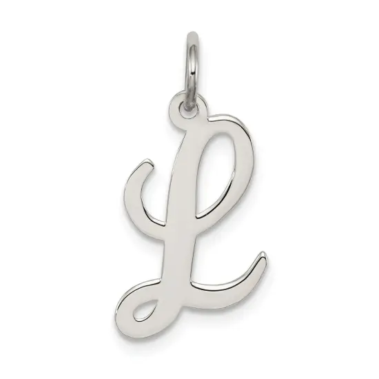 Sterling Silver Medium Script Initial Letter L Charm Jewerly 18mm x 8mm {1}
